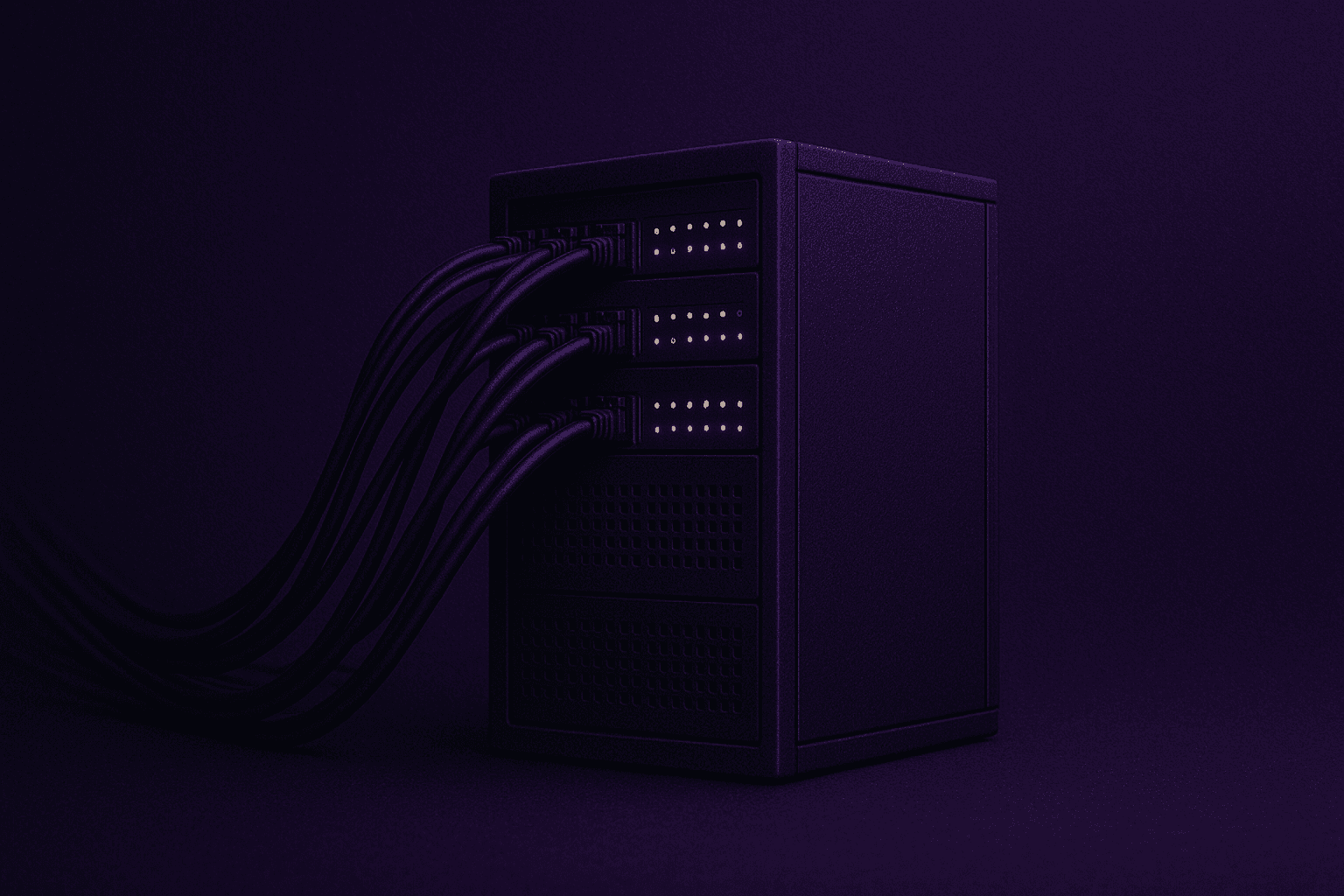 Servidores em rack iluminados com luz azul na nuvem